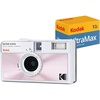 image:imageKodak EKTAR H35N Half Frame Film Camera 35mm Reusable FocusFree Bulb Function Builtin Star Filter Coated Improved Lens Film amp AAA Battery are not Included Striped GreenGlazed Pink