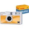 image:imageKodak EKTAR H35N Half Frame Film Camera 35mm Reusable FocusFree Bulb Function Builtin Star Filter Coated Improved Lens Film amp AAA Battery are not Included Striped GreenGlazed Orange