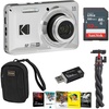 image:imageKodak PIXPRO FZ55 Friendly Zoom Digital Camera Bundle with 32GB Memory Card Camera Bag Tripod Photo Editing Software Card Reader SilverSilver