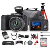 image:imageKodak Pixpro AZ255 Digital Camera in Black AZ255BK Bundle Including 128 GB Memory Card Rechargeable Batteries Case Flexible Tripod Neck Strap Lens Caps Full Cleaning Kit More Accessories