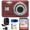 image:imageKodak Pixpro FZ55 Digital Camera Bundle Includes SanDisk 128GB Memory Card Hard Shell Camera Case SD Card Reader and More 6 Items RedRed