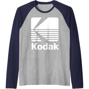 image:image80s Vintage Kodak Logo  White Raglan Baseball TeeNavy BlueAthletic Heather