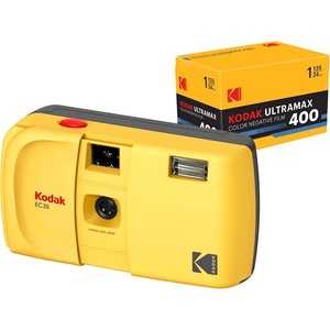 image:imageKODAK EC35 35mm Film Camera 35mm Reusable FocusFree Builtin Flash Slide Cover Beginner Friendly Film amp AA Battery are not Included Single LavenderButter Yellow