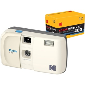 image:imageKODAK EC35 35mm Film Camera 35mm Reusable FocusFree Builtin Flash Slide Cover Beginner Friendly Film amp AA Battery are not Included Single LavenderVanilla White
