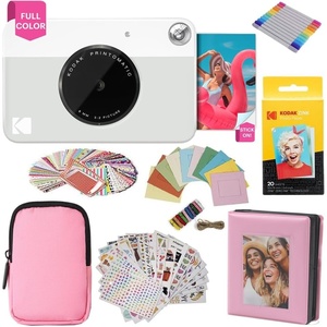 image:imageKODAK Printomatic FullColor Instant Print Camera Gift Bundle  Soft Case  Zink 2x3 Sticky Back Photo Paper 20pk  Album  Sticker Sets  Sticker Frames  Hanging Frames  Markers Fun Gift  Grey