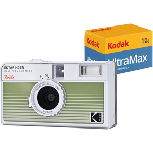 image:imageKodak EKTAR H35N Half Frame Film Camera 35mm Reusable FocusFree Bulb Function Builtin Star Filter Coated Improved Lens Film amp AAA Battery are not Included Striped GreenStriped Green
