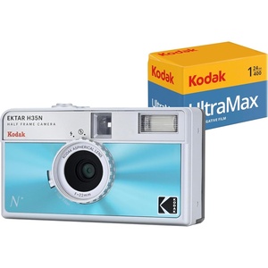 image:imageKodak EKTAR H35N Half Frame Film Camera 35mm Reusable FocusFree Bulb Function Builtin Star Filter Coated Improved Lens Film amp AAA Battery are not Included Striped GreenGlazed Blue