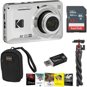 image:imageKodak PIXPRO FZ55 Friendly Zoom Digital Camera Bundle with 32GB Memory Card Camera Bag Tripod Photo Editing Software Card Reader SilverSilver