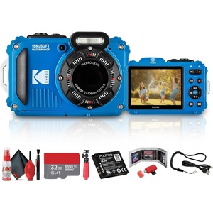 image:imageKodak PIXPRO WPZ2 Digital Camera Blue  Waterproof Shockproof amp Dustproof Camera with 16MP Sensor 1080p Video amp 4X Optical Zoom  for Travel amp Outdoor use  32GB Card  Vlogger Tripod  More