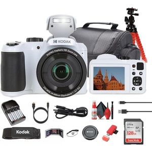 image:imageKodak Pixpro AZ255 Digital Camera in White AZ255WH Bundle Including 128 GB Memory Card Rechargeable Batteries Case Flexible Tripod Neck Strap Lens Caps Full Cleaning Kit More Accessories