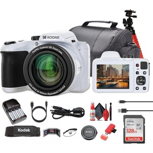image:imageKodak Pixpro AZ405 Digital Camera in White AZ405WH Bundle Including 128 GB Memory Card Rechargeable Batteries Case Flexible Tripod Neck Strap Lens Caps Full Cleaning Kit More Accessories