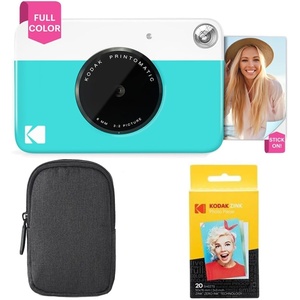 image:imageKodak Printomatic FullColor Instant Print Camera Starter Bundle  Carrying Case  Zink 20pk Photo Paper  Colorful Photos On 2x3 StickyBack Paper  Fun Gift for Birthday Christmas Holiday  GreenBlue