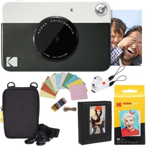 image:imageKodak Printomatic Instant Camera Bundle Pink Zink Paper 20 Sheets  Case  Photo Album  Hanging FramesBlack