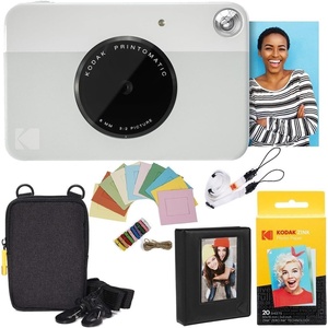 image:imageKodak Printomatic Instant Camera Bundle Pink Zink Paper 20 Sheets  Case  Photo Album  Hanging FramesGrey