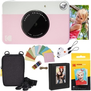 image:imageKodak Printomatic Instant Camera Bundle Pink Zink Paper 20 Sheets  Case  Photo Album  Hanging FramesPink