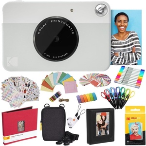 image:imageKodak Printomatic Instant Camera Green AllinBundle  Zink Paper 20 Sheets  Deluxe Case  Photo Album  7 Sticker Sets  Markers  Scissors and MoreGrey
