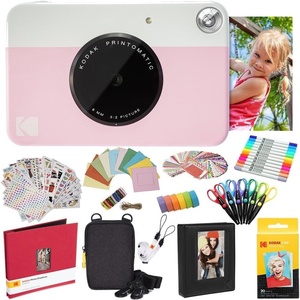 image:imageKodak Printomatic Instant Camera Green AllinBundle  Zink Paper 20 Sheets  Deluxe Case  Photo Album  7 Sticker Sets  Markers  Scissors and MorePink