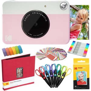 image:imageKodak Printomatic Instant Camera Green Art Bundle  Zink Paper 20 Sheets  8x8 Cloth Scrapbook  12 Twin Tip Markers  100 Border Stickers  6 Decorative Scissors  Washi TapePink