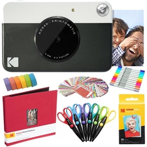 image:imageKodak Printomatic Instant Camera Green Art Bundle  Zink Paper 20 Sheets  8x8 Cloth Scrapbook  12 Twin Tip Markers  100 Border Stickers  6 Decorative Scissors  Washi TapeBlack