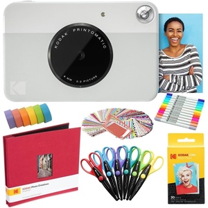 image:imageKodak Printomatic Instant Camera Green Art Bundle  Zink Paper 20 Sheets  8x8 Cloth Scrapbook  12 Twin Tip Markers  100 Border Stickers  6 Decorative Scissors  Washi TapeGrey