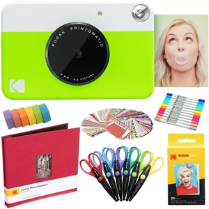 image:imageKodak Printomatic Instant Camera Green Art Bundle  Zink Paper 20 Sheets  8x8 Cloth Scrapbook  12 Twin Tip Markers  100 Border Stickers  6 Decorative Scissors  Washi TapeGreen