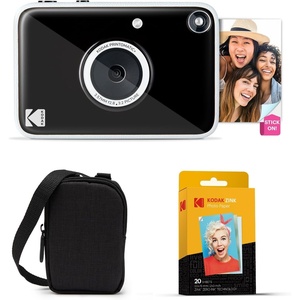 image:imageKodak Printomatic Instant Print Digital Camera Starter Bundle  Carrying Case  Zink 20pk StickyBack Photo Paper  10MP FullColor Photos GB LED Status Indicator  PinkBlack