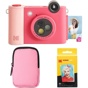 image:imageKodak Smile 2in1 Digital Instant Print Camera amp Wireless Bluetooth Photo Printer Starter Bundle  Soft Case  Zink 20pk StickyBack Photo Paper  10MP SpecialEffect Rotating Lens  Fuchsia