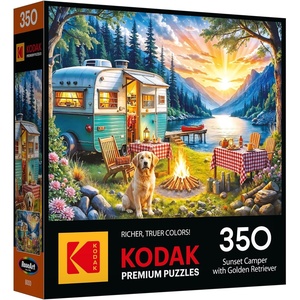 image:imageRoseArt Kodak Premium All Good Antiques 350 Piece Jigsaw Puzzle for AdultsSunset Camper Golden Retriever