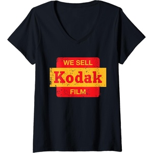 image:imageWomens Vintage We Sell Kodak Film Retail sign design VNeck TShirtBlack