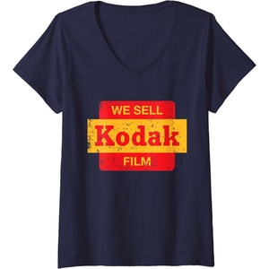 image:imageWomens Vintage We Sell Kodak Film Retail sign design VNeck TShirtNavy Blue