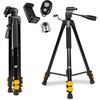image:imageKodak PhotoGear 62 Tripod with Remote  Compact 3Section FlipLock Aluminum Tripod Adjusts 2262 QuickRelease Plate Smartphone Adapter amp 14 to 38 Screw Bubble Level Carry Case amp EGuide62 With Remote