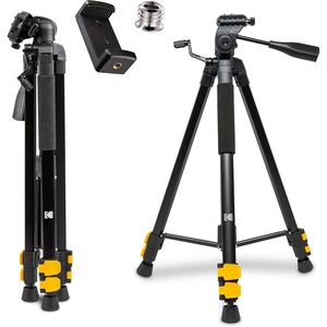image:imageKodak PhotoGear 62 Tripod with Remote  Compact 3Section FlipLock Aluminum Tripod Adjusts 2262 QuickRelease Plate Smartphone Adapter amp 14 to 38 Screw Bubble Level Carry Case amp EGuide62 Without Remote