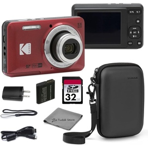 image:imageKodak PIXPRO FZ55 Black 16MP CMOS Sensor Digital Camera 5X Optical Zoom 28mm Wide Angle 1080P Full HD Video 27 LCD Vlogging Camera Bundle with Tudak Compatible Case 32GB SD Card amp Microfiber ClothRed