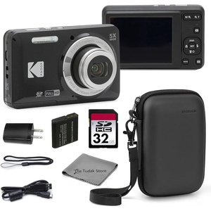 image:imageKodak PIXPRO FZ55 Black 16MP CMOS Sensor Digital Camera 5X Optical Zoom 28mm Wide Angle 1080P Full HD Video 27 LCD Vlogging Camera Bundle with Tudak Compatible Case 32GB SD Card amp Microfiber ClothBlack